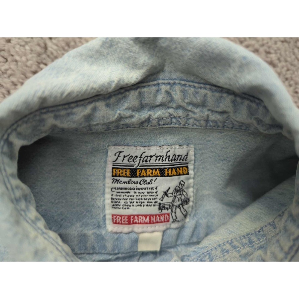 Free Farm Hand Button Up Shirt Mens Medium Blue Denim Short Sleeve‎ Casual - Picture 4 of 7
